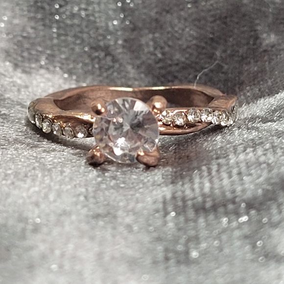 Rose Gold Color  Crystal Zircon Engagement Ring - Picture 3 of 6